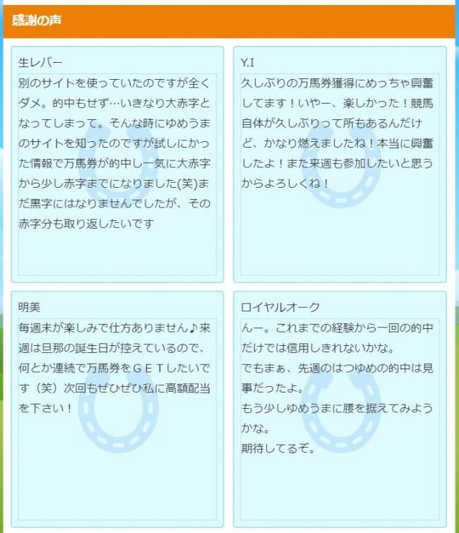 競馬予想サイト　ゆめうま　お客様の声